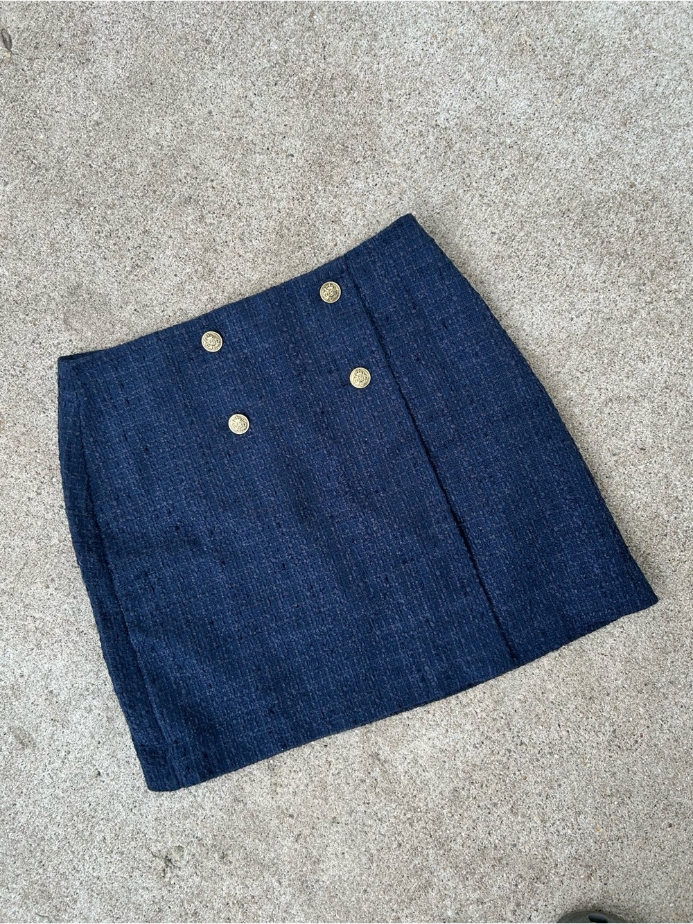 LOFT Navy Tweed Mini Skirt with Gold Buttons